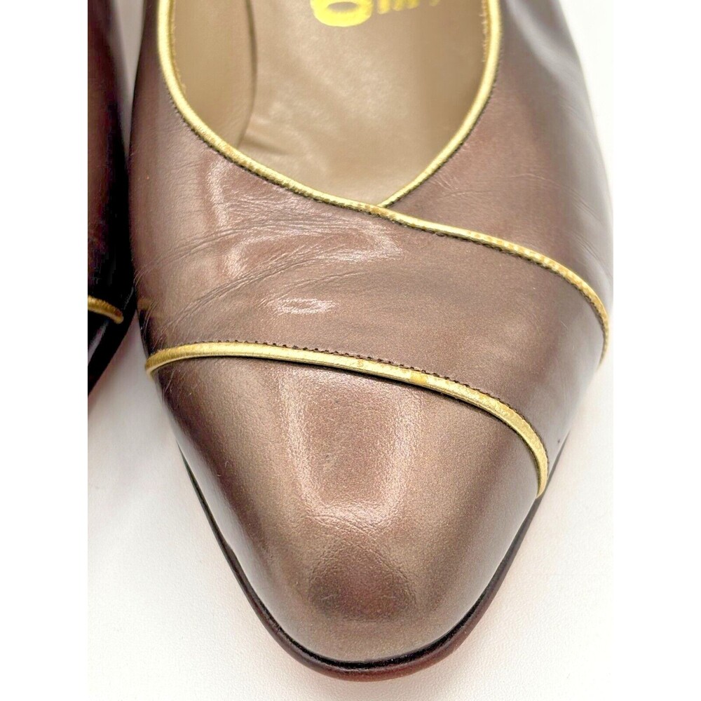 Salvatore Ferragamo Women’s Leather Pumps Sz 8B Bronze w Gold Trim DD10681 EUC - Picture 14 of 16